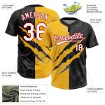 Custom Name Number 3D Graffiti Pattern Black Gold-Red Unisex Softball Jersey Two-Button Personalized Team Sports Apparel