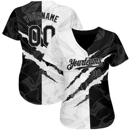 Personalized Black-Gray Graffiti 3D Scratch Baseball Jersey - Authentic Design Personalized Graffiti Pattern Black-Gray 3D