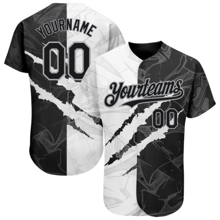 Personalized Black-Gray Graffiti 3D Scratch Baseball Jersey - Authentic Design Personalized Graffiti Pattern Black-Gray 3D