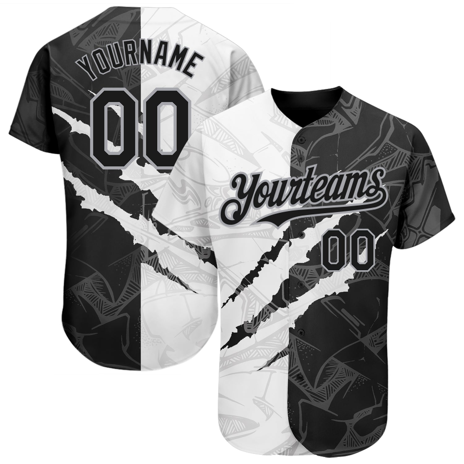 Personalized Black-Gray Graffiti 3D Scratch Baseball Jersey - Authentic Design Personalized Graffiti Pattern Black-Gray 3D
