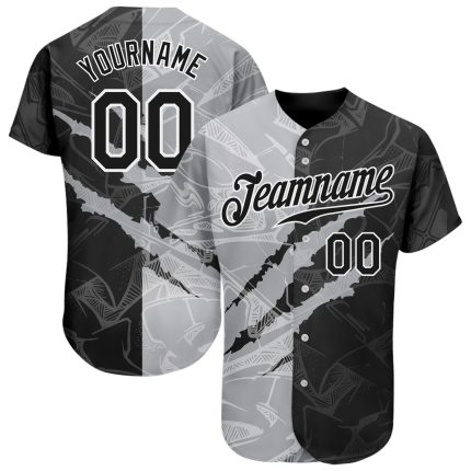 Custom Name and Number Black-Gray 3D Scratch Authentic Baseball Jersey, Personalized Graffiti Pattern Design Personalized