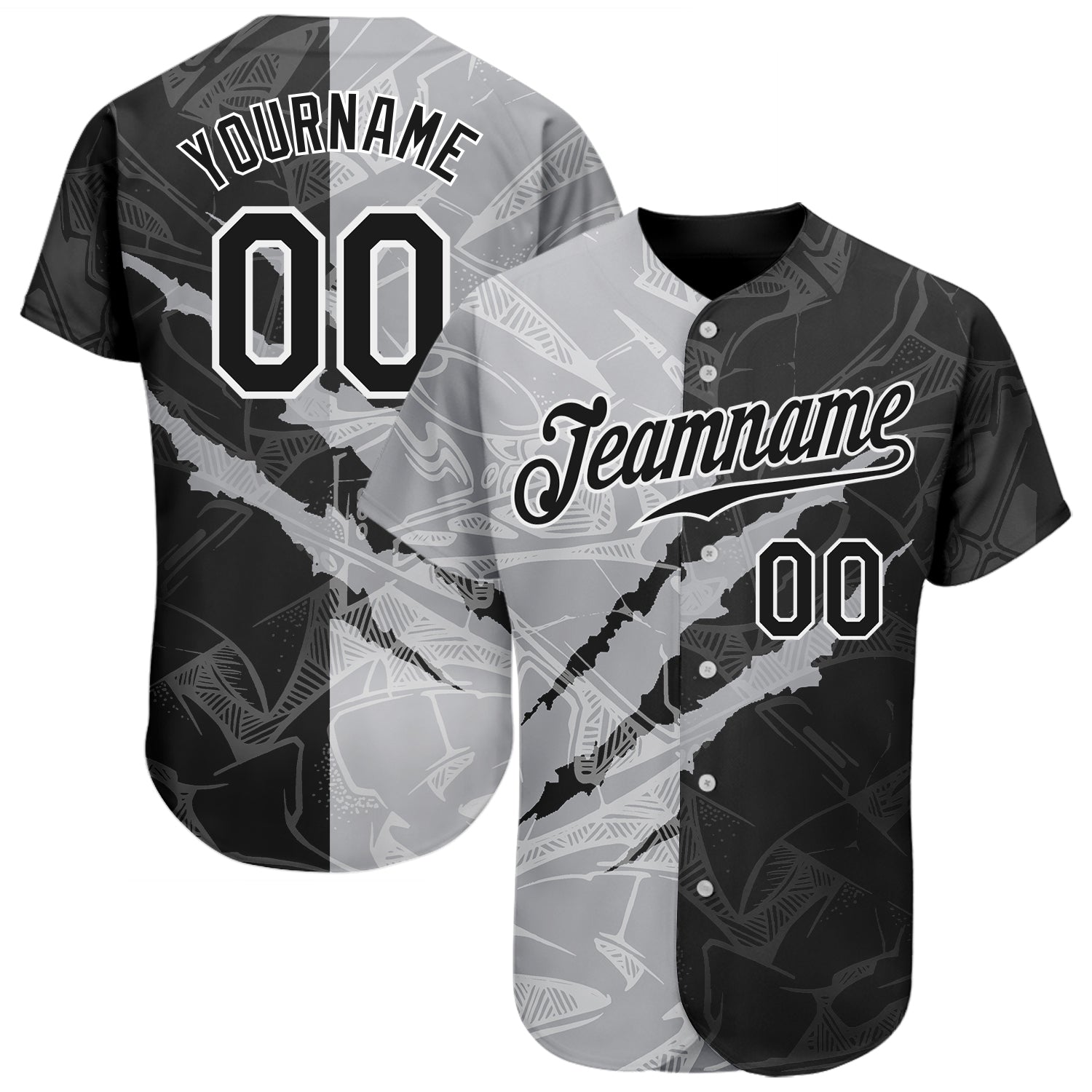 Custom Name and Number Black-Gray 3D Scratch Authentic Baseball Jersey, Personalized Graffiti Pattern Design Personalized