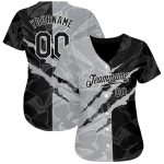 Custom Name and Number Black-Gray 3D Scratch Authentic Baseball Jersey, Personalized Graffiti Pattern Design Personalized