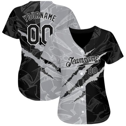 Custom Name and Number Black-Gray 3D Scratch Authentic Baseball Jersey, Personalized Graffiti Pattern Design Personalized