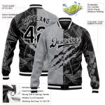 Custom Name and Number Black-Gray 3D Graffiti Pattern Varsity Letterman Bomber Jacket Personalized Graffiti Pattern Black-Gray