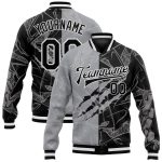 Custom Name and Number Black-Gray 3D Graffiti Pattern Varsity Letterman Bomber Jacket Personalized Graffiti Pattern Black-Gray