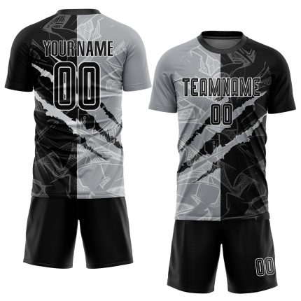 Custom Graffiti Pattern Soccer Jersey Black-Gray with Personalized Name & Number - Scratch Sublimation Team Uniform Personalized