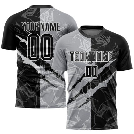 Custom Graffiti Pattern Soccer Jersey Black-Gray with Personalized Name & Number - Scratch Sublimation Team Uniform Personalized