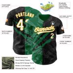 Custom Graffiti Pattern Baseball Jersey in Black, Kelly Green, and Gold - 3D Scratch Authentic Team Jersey with Personalized Name & Number