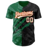 Personalized Black Graffiti Pattern Baseball Jersey with Kelly Green-Orange 3D Scratch Custom Name and Number Personalized
