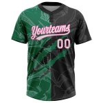 Custom Name Number Black Kelly Green-Pink 3D Graffiti Pattern Softball Jersey Unisex Two-Button Personalized Design Personalized