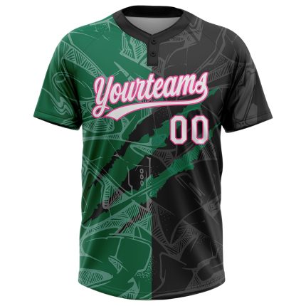 Custom Name Number Black Kelly Green-Pink 3D Graffiti Pattern Softball Jersey Unisex Two-Button Personalized Design Personalized