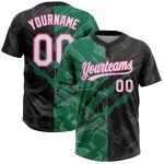 Custom Name Number Black Kelly Green-Pink 3D Graffiti Pattern Softball Jersey Unisex Two-Button Personalized Design Personalized