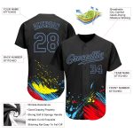 Personalized 3D Black Light Blue Graffiti Pattern Baseball Jersey, Authentic Design Personalized Graffiti Pattern Black-Light