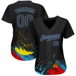 Personalized 3D Black Light Blue Graffiti Pattern Baseball Jersey, Authentic Design Personalized Graffiti Pattern Black-Light