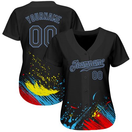 Personalized 3D Black Light Blue Graffiti Pattern Baseball Jersey, Authentic Design Personalized Graffiti Pattern Black-Light