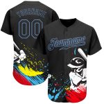 Custom Name and Number 3D Authentic Baseball Jersey - Personalized Graffiti Pattern Black-Light Blue Design Personalized