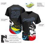 Custom Name and Number 3D Authentic Baseball Jersey - Personalized Graffiti Pattern Black-Light Blue Design Personalized