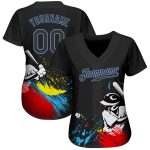 Custom Name and Number 3D Authentic Baseball Jersey - Personalized Graffiti Pattern Black-Light Blue Design Personalized
