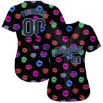 Custom Name Number Baseball Jersey with Personalized Black Light Blue Graffiti Pattern and 3D Dots Kiss Lips Design Personalized
