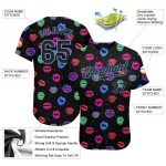 Custom Name Number Baseball Jersey with Personalized Black Light Blue Graffiti Pattern and 3D Dots Kiss Lips Design Personalized
