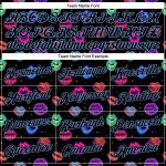 Custom Name and Number Performance T-Shirt with Graffiti Pattern, Black Light Blue 3D Dots and Kiss Lips Design Personalized