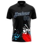 Custom Name & Number Black Light Blue 3D Performance Golf Polo Shirt with Personalized Graffiti Pattern Personalized Graffiti