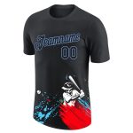 Custom Name & Number 3D Performance T-Shirt - Personalized Black-Light Blue Graffiti Pattern Design Personalized Graffiti