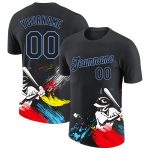 Custom Name & Number 3D Performance T-Shirt - Personalized Black-Light Blue Graffiti Pattern Design Personalized Graffiti