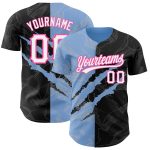 Custom Name Number Baseball Jersey Black Light Blue-Pink 3D Graffiti Pattern Authentic Team Apparel Personalized Graffiti