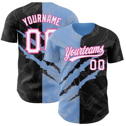 Custom Name Number Baseball Jersey Black Light Blue-Pink 3D Graffiti Pattern Authentic Team Apparel Personalized Graffiti
