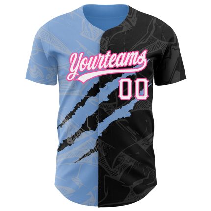Custom Name Number Baseball Jersey Black Light Blue-Pink 3D Graffiti Pattern Authentic Team Apparel Personalized Graffiti