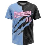 Custom Graffiti Pattern Softball Jersey 3D Unisex Black Light Blue-Pink with Name and Number - Personalized Team Apparel