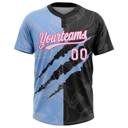 Custom Graffiti Pattern Softball Jersey 3D Unisex Black Light Blue-Pink with Name and Number - Personalized Team Apparel