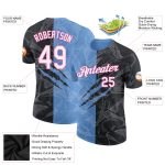 Custom Personalized 3D Performance T-Shirt with Graffiti Pattern in Black Light Blue-Pink - Team Name & Number Personalized