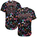 Custom Name and Number Personalized Graffiti Baseball Jersey - Black Medium Pink 3D Splatter Design Personalized Graffiti