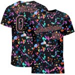 Custom Personalized Graffiti 3D T-Shirt with Team Name and Number, Black-Medium Pink Expressive Splatter Design Personalized