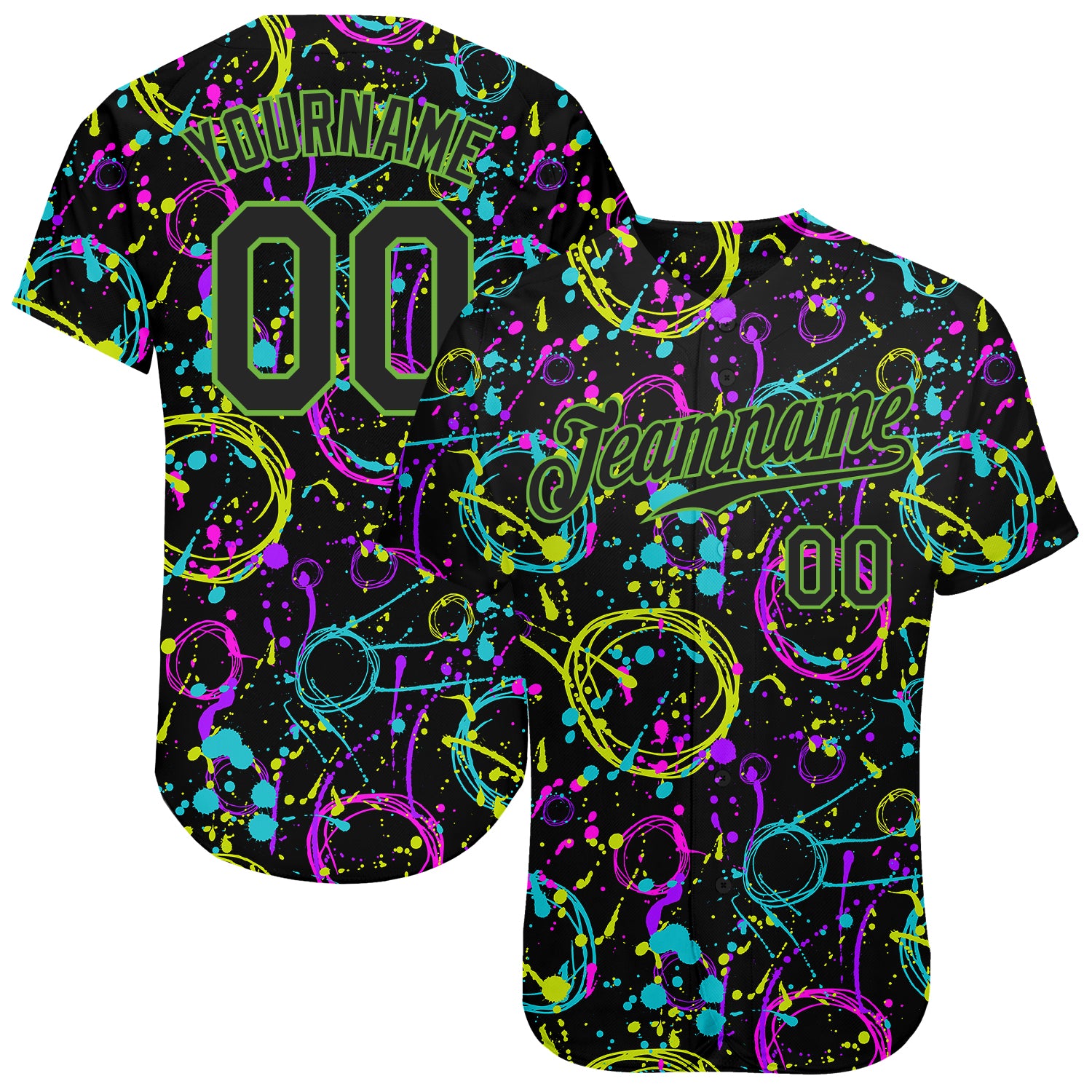 Custom Name and Number Personalized Black-Neon Green Graffiti 3D Neon Splatter Baseball Jersey Personalized Graffiti Pattern
