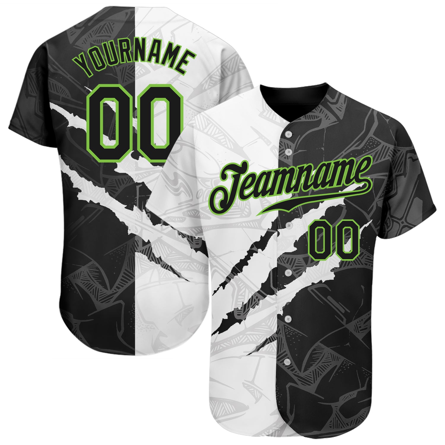 Custom Name and Number Personalized Black Neon Green Graffiti 3D Scratch Baseball Jersey Personalized Graffiti Pattern Black-Neon