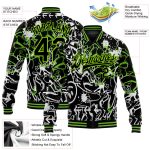 Custom Name Number Graffiti Black Neon Green 3D Abstract Grunge Varsity Letterman Bomber Jacket Personalized Graffiti Pattern