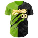 Custom Black Neon Green 3D Scratch Baseball Jersey with Graffiti Pattern, Personalized Team Name and Number Personalized