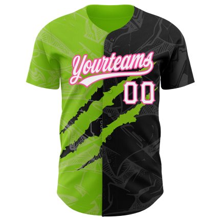 Custom Name and Number 3D Baseball Jersey, Personalized Neon Green-Pink Graffiti Pattern, Authentic Team Apparel Personalized