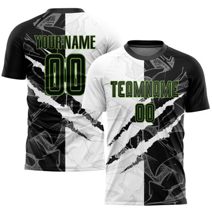 Personalized Black-Neon Green Graffiti Soccer Jersey with Custom Name and Number - Sublimation Uniform for Team Personalized