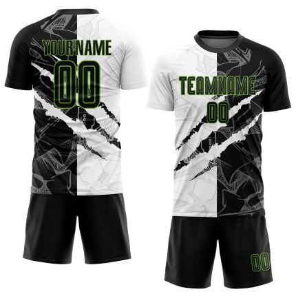 Personalized Black-Neon Green Graffiti Soccer Jersey with Custom Name and Number - Sublimation Uniform for Team Personalized