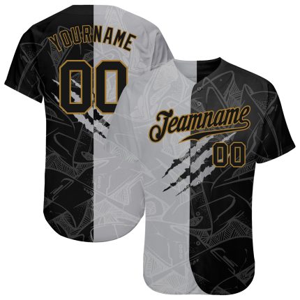 Personalized Black and Old Gold Graffiti Pattern 3D Baseball Jersey Personalized Graffiti Pattern Black-Old Gold 3D Authentic
