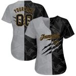 Personalized Black and Old Gold Graffiti Pattern 3D Baseball Jersey Personalized Graffiti Pattern Black-Old Gold 3D Authentic