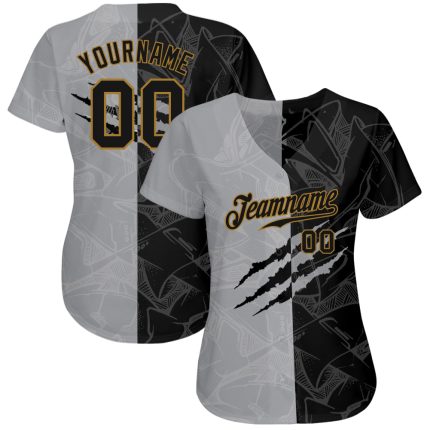 Personalized Black and Old Gold Graffiti Pattern 3D Baseball Jersey Personalized Graffiti Pattern Black-Old Gold 3D Authentic