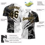 Custom Name and Number Personalized Black and Old Gold Graffiti 3D Scratch Performance Golf Polo Shirt Personalized Graffiti