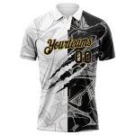 Custom Name and Number Personalized Black and Old Gold Graffiti 3D Scratch Performance Golf Polo Shirt Personalized Graffiti