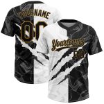 Custom Name and Number Softball Jersey Unisex 3D Graffiti Pattern Black Old Gold Two-Button Personalized Graffiti Pattern
